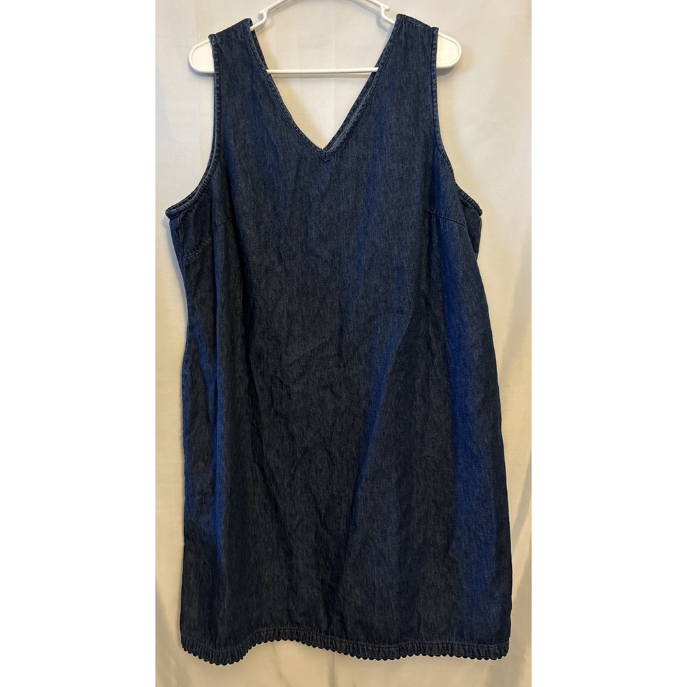Vintage Women's Denim Mini Dress Sleeveless Plus Size 22 V-Neck Zipper Back